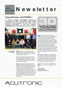 Issue 4 March 2003 Newsletter  Happy Birthday, ACUTRONIC !