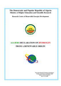The Democratic and Popular Republic of Algeria Ministry of Higher Education and Scientific Research Research Centre of Renewable Energies Development