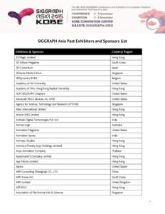 SIGGRAPH Asia Past Exhibitors and Sponsors List Exhibitors & Sponsors Country/ Region  23 Magic Limited