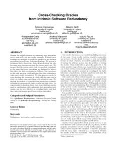 Cross-Checking Oracles from Intrinsic Software Redundancy Antonio Carzaniga Alberto Goffi