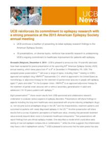 UCB files VIMPAT® (lacosamide) in the US as monotherapy treatment in adult epilepsy patients with partial-onset seizures