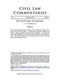 Edward Livingston / Chilean Civil Code / A. N. Yiannopoulos / Civil law / William C. C. Claiborne / Law of the United States / Common law / Civil Law Commentaries / Napoleonic Code / Law / Civil codes / Louisiana