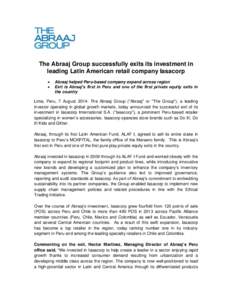 The Abraaj Group successfully exits its investment in leading Latin American retail company Iasacorp    Abraaj helped Peru-based company expand across region