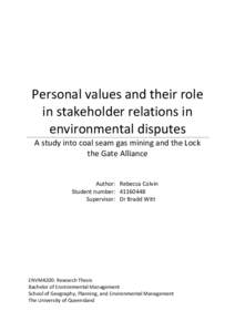 Personal values and their role in stakeholder relations in environmental disputes A study into coal seam gas mining and the Lock the Gate Alliance