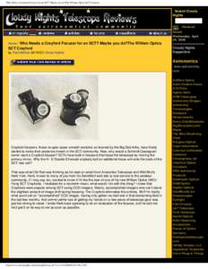 Who Needs a Crayford Focuser for an SCT? Maybe you do?The William Optics SCT Crayford