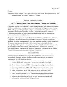 August, 2015 Citation: Peregrine Academic ServicesThe CPC-based COMP Exam: Development, validity, and reliability (Report NoGillette, WY: Author.  Peregrine Academic Services, LLC