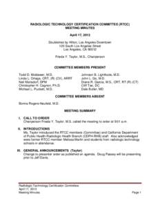 RADIOLOGIC TECHNOLOGY CERTIFICATION COMMITTEE (RTCC) MEETING MINUTES April 17, 2013