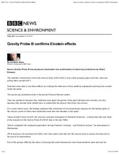 BBC News - Gravity Probe B confirms Einstein effects