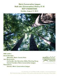 Marin Conservation League Walk Into (Conservation) History # 18 ROY’S REDWOODS Sunday, August 9, 2015  David Marks/Flickr