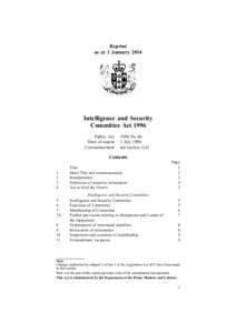 Reprint as at 1 January 2014 Intelligence and Security Committee Act 1996 Public Act