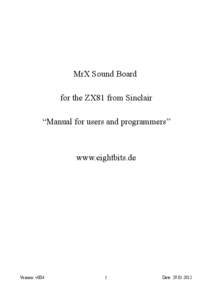 MrX Sound Board for the ZX81 from Sinclair “Manual for users and programmers”