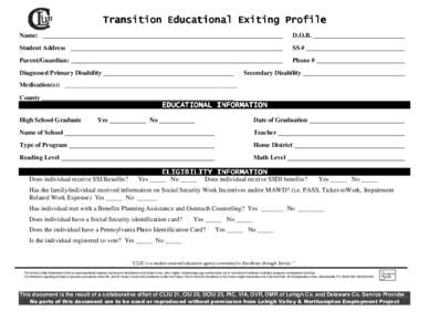 Transition Educational Exiting Profile Name: D.O.B.  Student Address