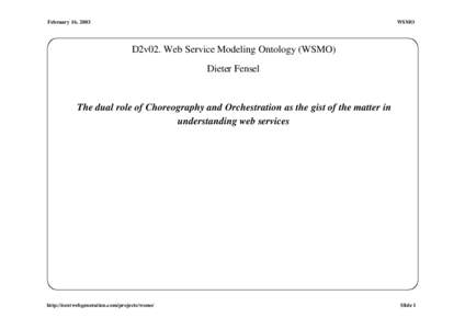February 16, 2003  WSMO D2v02. Web Service Modeling Ontology (WSMO) Dieter Fensel