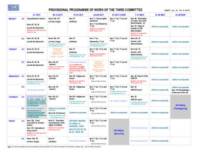 PROVISIONAL PROGRAMME OF WORK OF THE THIRD COMMITTEE 3-7 OCT MONDAY AM