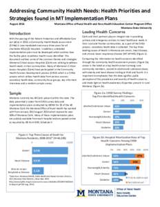 Addressing Community Health Needs: Health Priorities and Strategies found in MT Implementation Plans August 2014 Montana Office of Rural Health and Area Health Education Center Program Office Montana State University