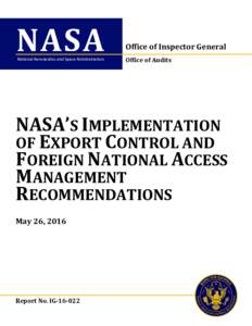 Government of the United States / NASA facilities / Inspectors general / Office of Inspector General / Mountain View /  California / NASA DEVELOP National Program / NASA / International Traffic in Arms Regulations / Government Accountability Office / Ames Research Center / Export / NASA STI Program