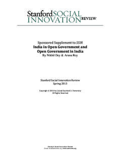 Sponsored Supplement to SSIR  India in Open Government and Open Government in India By Nikhil Dey & Aruna Roy