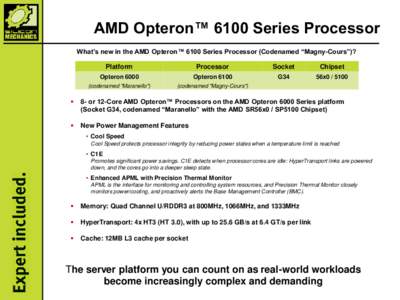 AMD Opteron™ 6100 Series Processor What’s new in the AMD Opteron™ 6100 Series Processor (Codenamed “Magny-Cours”)? Platform Processor