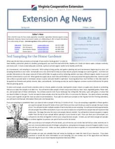 Extension Ag News Spring 2016 Volume 1, Issue 1  Editor’s Note
