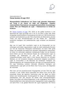   	
   Wien, [removed]Medieninformation #1  Vienna Summer of Logic 2014