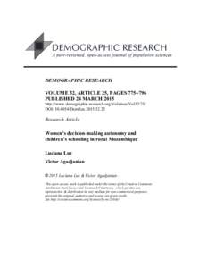 DEMOGRAPHIC RESEARCH VOLUME 32, ARTICLE 25, PAGES 775−796 PUBLISHED 24 MARCH 2015 http://www.demographic-research.org/Volumes/Vol32/25/ DOI: DemRes