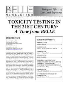 BELLE N E W S L E T T E R Biological Effects of Low Level Exposures