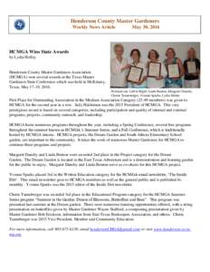 Henderson County Master Gardeners Weekly News Article May 30, 2016  HCMGA Wins State Awards