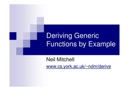 Deriving Generic Functions by Example