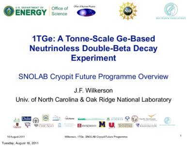 Office of Nuclear Physics  1TGe: A Tonne-Scale Ge-Based Neutrinoless Double-Beta Decay Experiment SNOLAB Cryopit Future Programme Overview