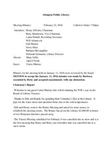 Abington Public Library  Meeting Minutes February 22, 2016