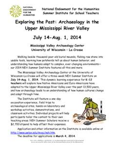 NEH Summer Institute for School Teachers: Exploring the Past: Archaeology in the Upper Mississippi River Valley