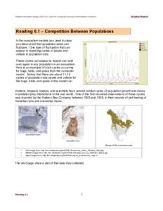 Student Manual  ModelSim Population Biology 2014v3.0- Center for Connected Learning at Northwestern University Reading 6.1 – Competition Between Populations In the ecosystem models you used in class