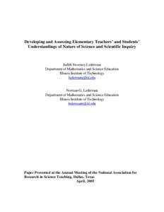 Early Elementary Students’ and Teacher’s Understandings of Nature of Science and Scientific Inquiry: Lessons Learned From Proj