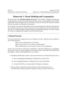 CIS 331 Introduction to Networks & Security January 21, 2014 Homework 1: Threat Modeling and Cryptanalysis