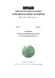    INSTITUTE FOR WORLD ECONOMICS HUNGARIAN ACADEMY OF SCIENCES WorkingPapers