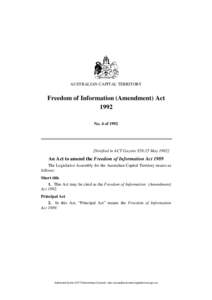 AUSTRALIAN CAPITAL TERRITORY  Freedom of Information (Amendment) Act 1992 No. 4 of 1992