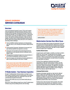 Leading the Evolution ™  SERVICE OVERVIEW SERVICES CATALOGUE Overview