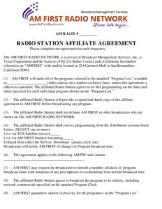 AM FIRST RADIO NETWORK AFFILIATE AGREEMENT