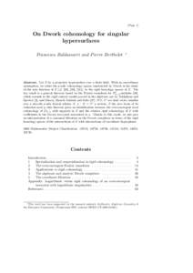 [Page 1]  On Dwork cohomology for singular hypersurfaces Francesco Baldassarri and Pierre Berthelot