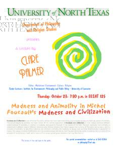 Department of Philosophy and Religion Studies presents A Lecture by  Clare