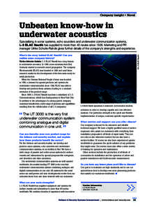 Company insight > Naval  Unbeaten know-how in underwater acoustics Specialising in sonar systems, echo sounders and underwater communication systems, L-3 ELAC Nautik has supplied to more than 40 navies sinceMarket
