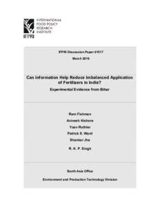 Can Information Help Reduce Imbalanced Application of Fertilizers in India? Experimental Evidence from Bihar