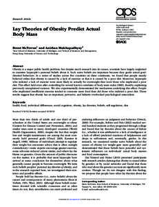 research-article2013 PSSXXX10.1177/0956797612473121McFerran, MukhopadhyayLay Theories of Obesity  Research Article