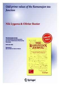 Odd prime values of the Ramanujan tau function Nik Lygeros & Olivier Rozier  The Ramanujan Journal