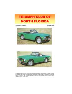 TRIUMPH CLUB OF NORTH FLORIDA Volume 17, Issue 8 August 2005