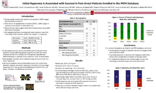 path  Initial Hyperoxia is Associated with Survival in Post-Arrest Patients Enrolled in the PATH Database Penn Alliance For Therapeutic Hypothermia
