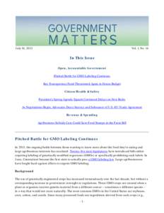 July 16, 2013  Vol. 1, No. 14 In This Issue Open, Accountable Government