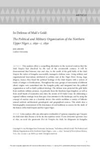 ARTICLE  In Defense of Mali’s Gold: The Political and Military Organization of the Northern Upper Niger, c. 1650 – cJAN JANSEN