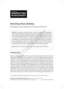 JOURNAL OF  MARKETING MANAGEMENT  Reframing critical marketing