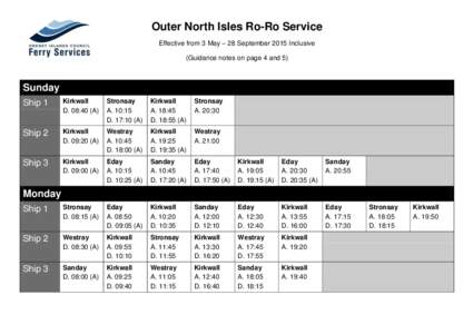 Outer North Isles Ferry Timetable - Summer 2015